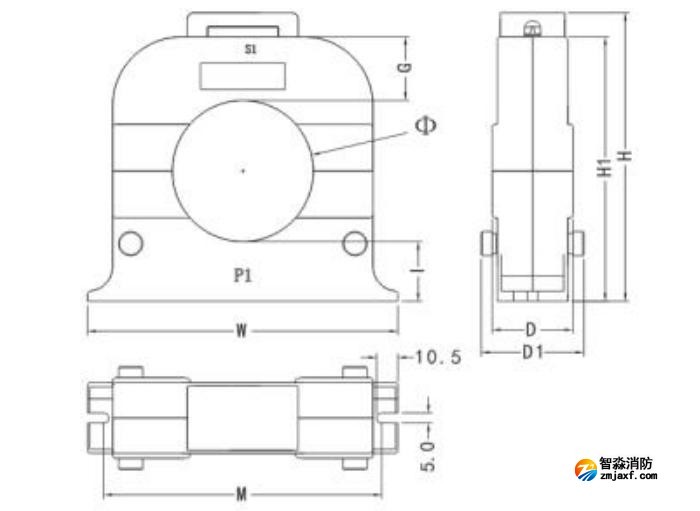 開口式，圓孔100A-400A外形尺寸圖